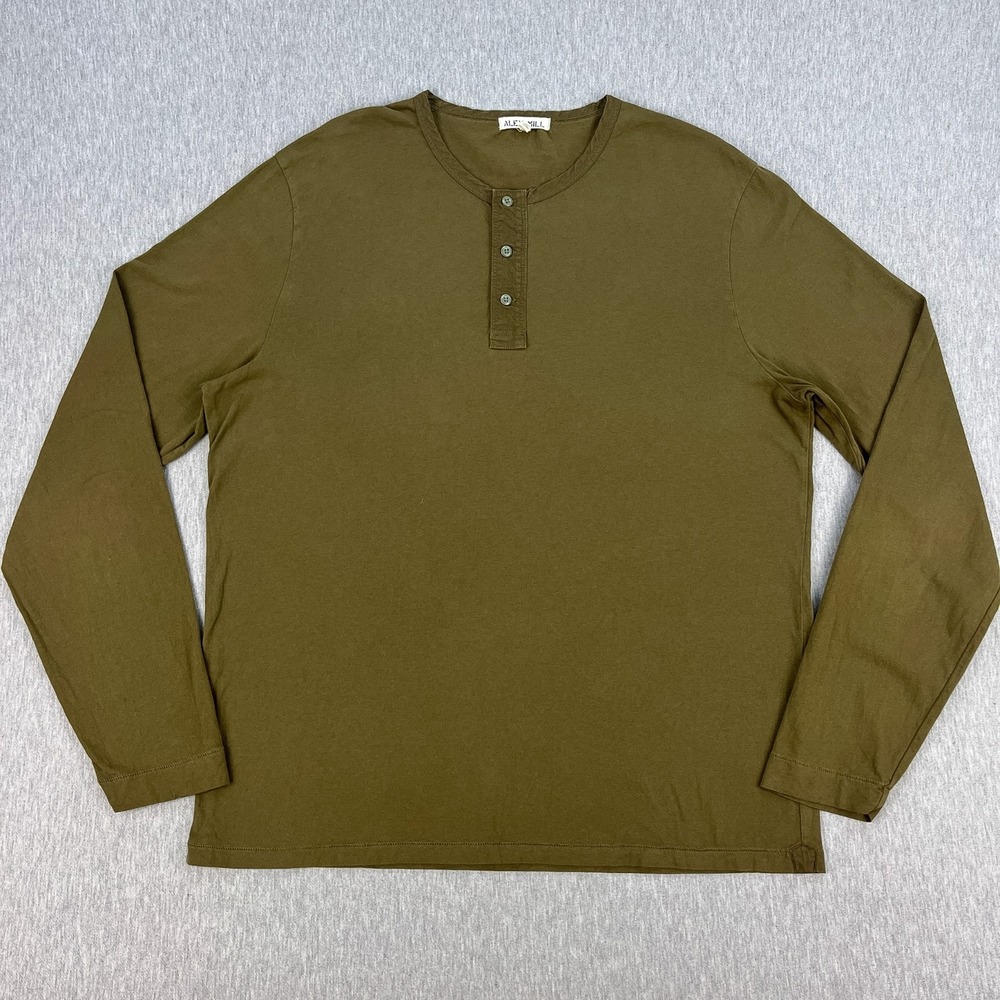 Alex Mill Henley Long Sleeve T-Shirt Mens L Olive Army Green 100% Cotton Minimal